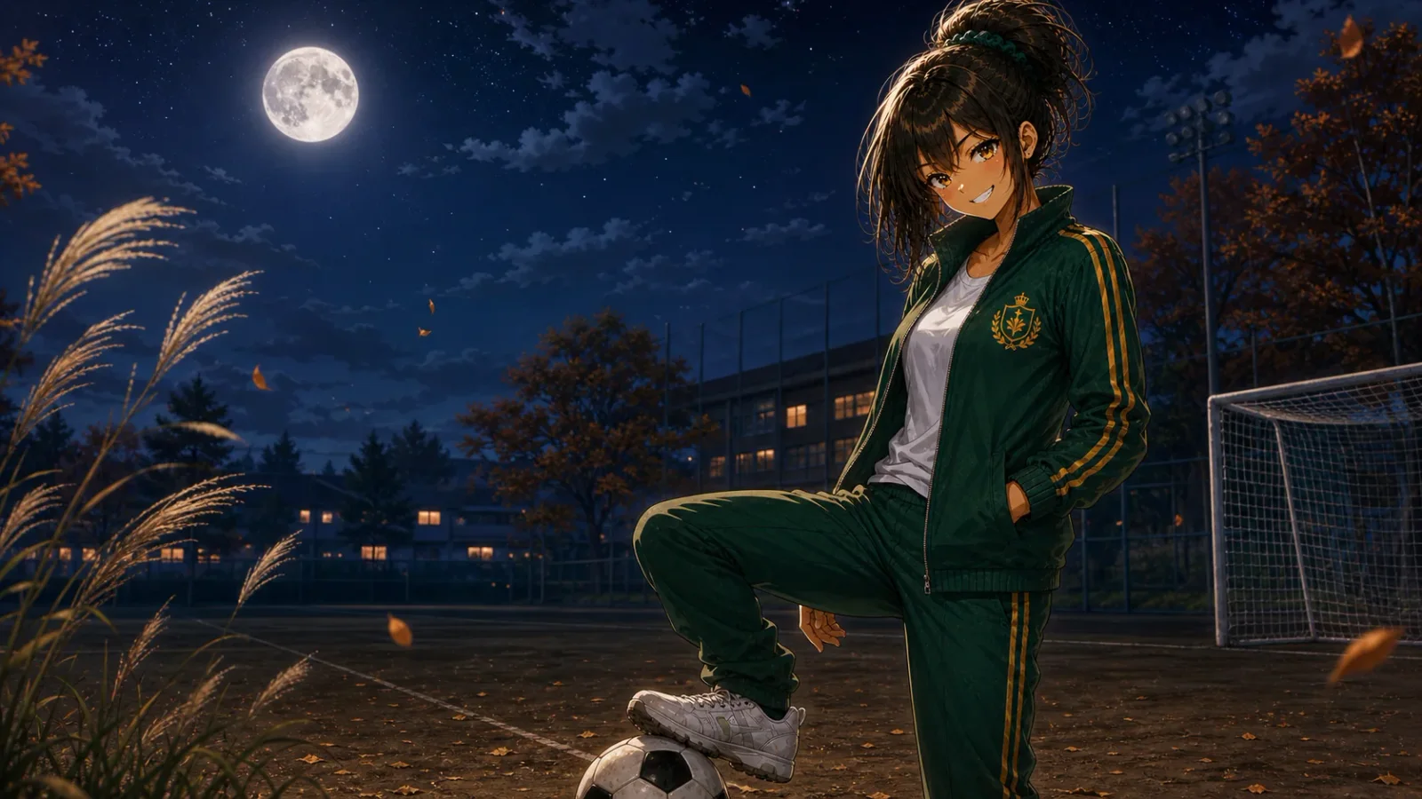 Jinguji Maki under the harvest moon after practice