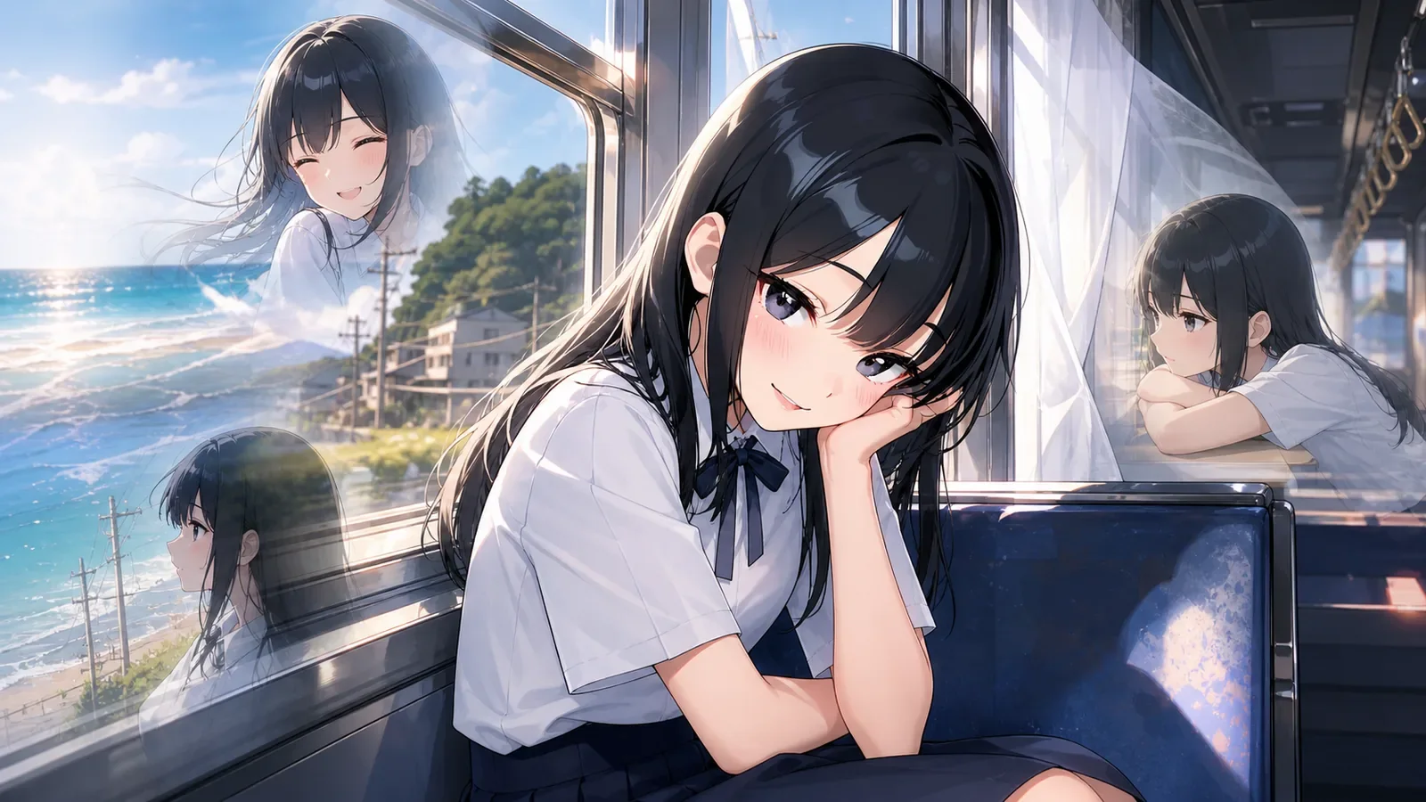 Nene travelling beside a bright summer sea