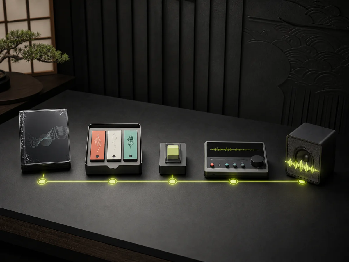 ZIPの展開から最初の音声生成までを5段階で表した制作卓